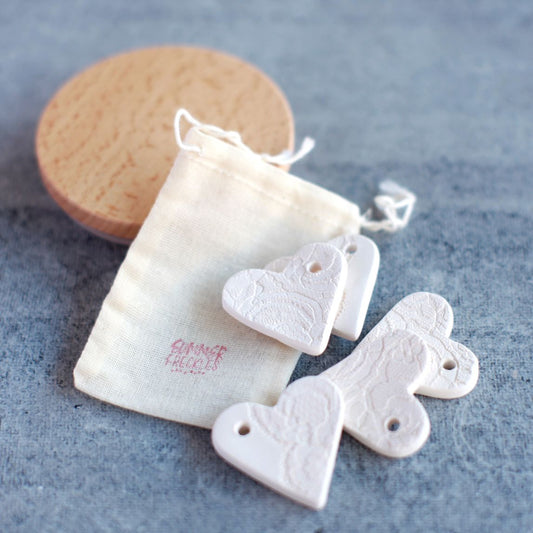 Pressed Lace Heart Gift Tags - White