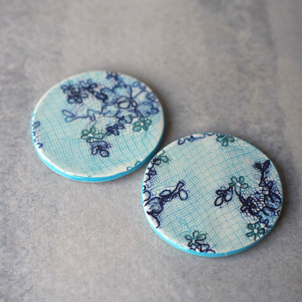 Pressed Lace Ceramic Coasters - Set of 2