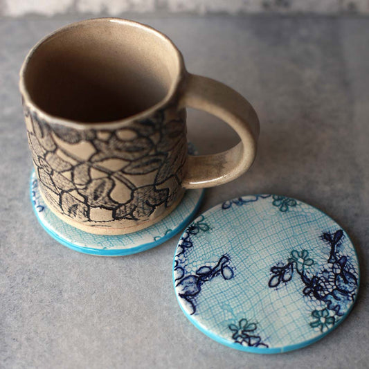 Pressed Lace Ceramic Coasters - Set of 2