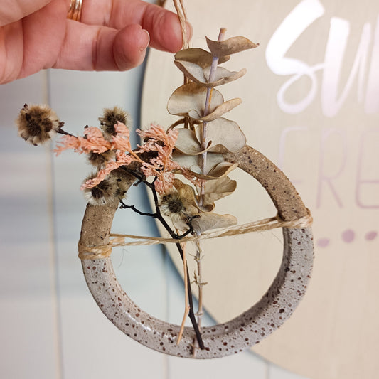 Handmade Ceramic Wall Hanging with Dried Flowers