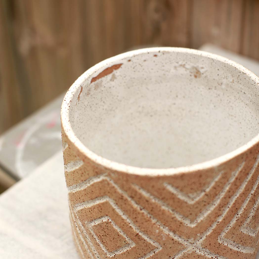 Hand-carved Planter - Large with Diamond Chevron Pattern