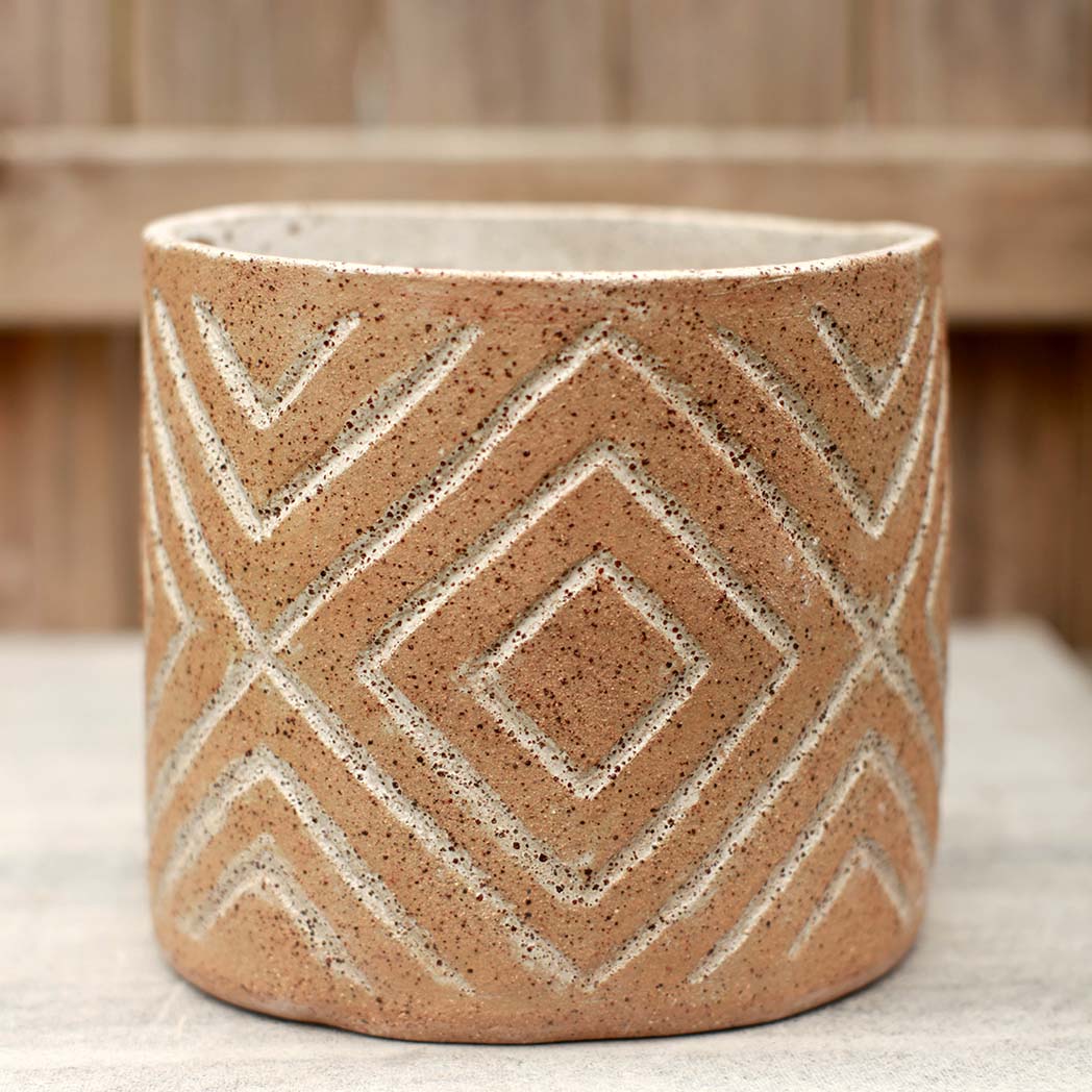 Hand-carved Planter - Large with Diamond Chevron Pattern
