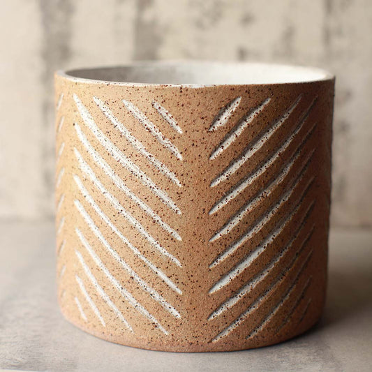 Hand-carved Planter - Large with Split Chevron Pattern