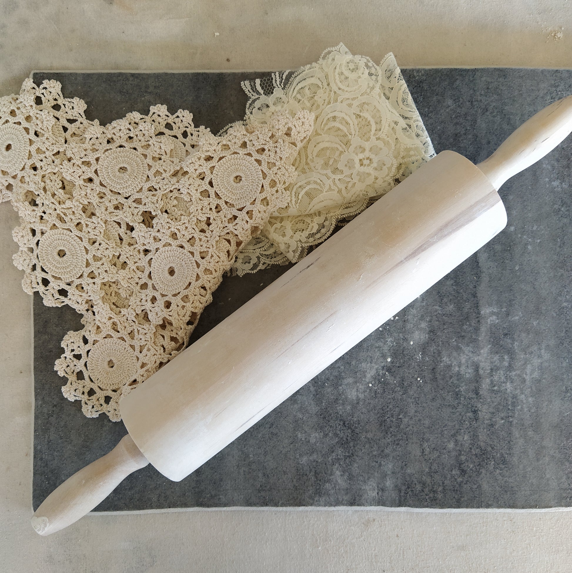 Rolling pin and lace ready for a Summer Freckles Pressed Lace workshop