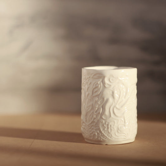 White Ceramic Tumbler with Pressed Pattern