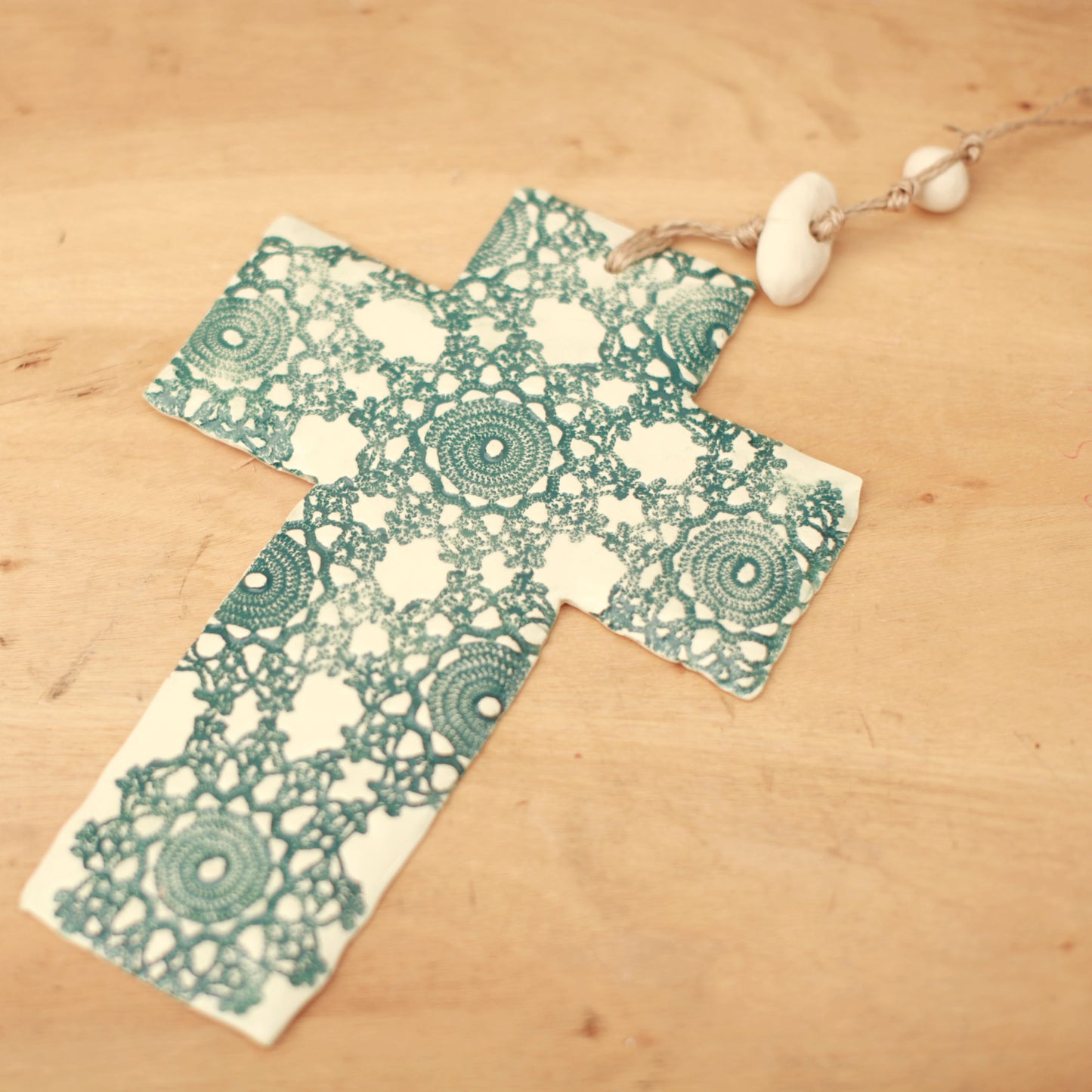 Ceramic Cross with Pressed Lace Pattern