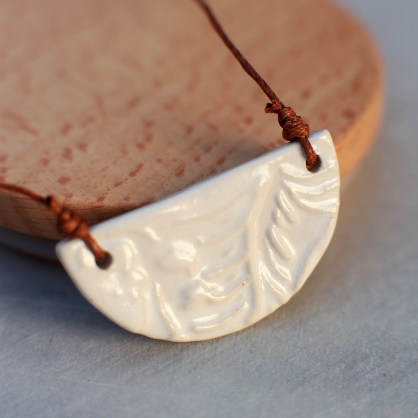 White Patterned Ceramic Necklace